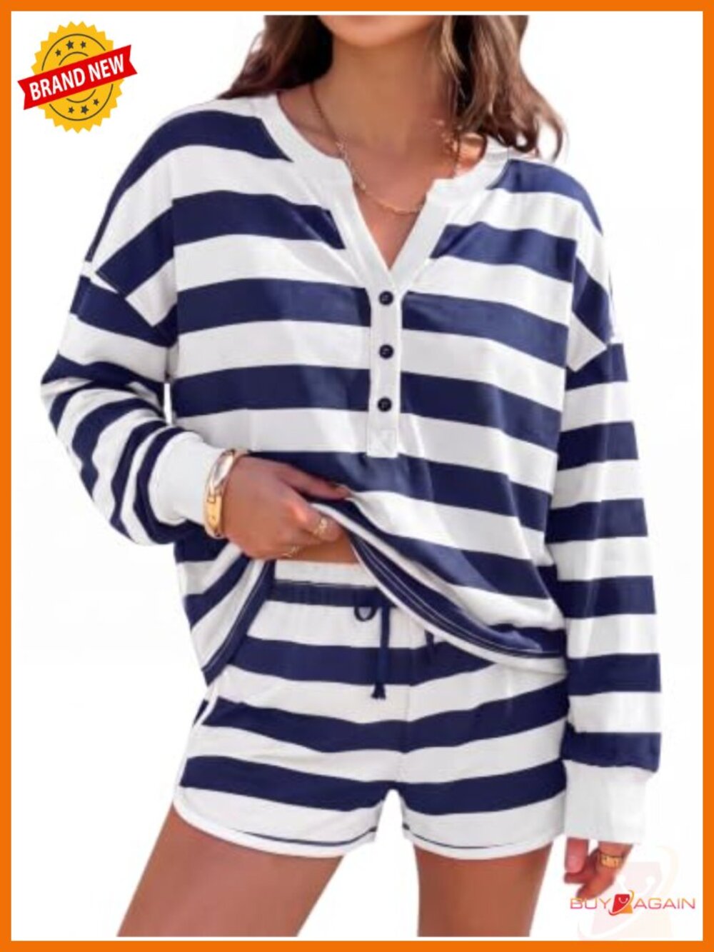 Womens Ribbed 2 Piece Short Set Henley Button Down Loungewear